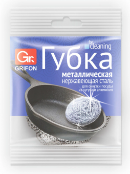 Губка (мочалка) металлическая спиральная 15 г, для посуды, гриля, плиты, GRIFON, 910-001