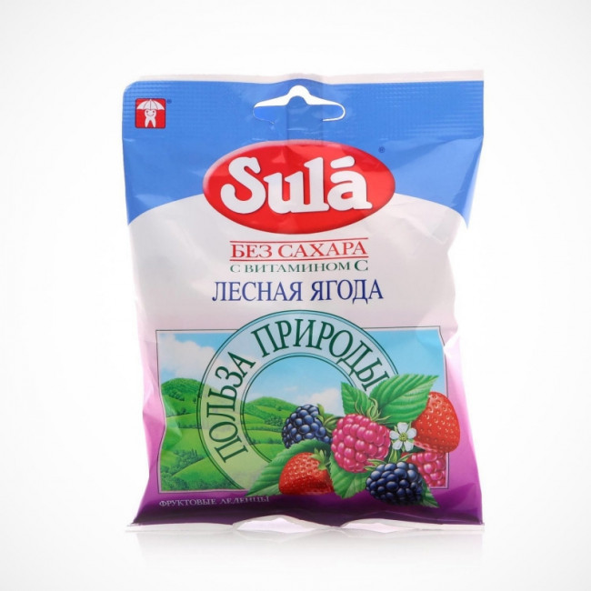 Карамель леденцовая SULA (Зула) "Лесные ягоды", без сахара с витамином С, 60 г Карамель леденцовая SULA (Зула) "Лесные ягоды", без сахара с витамином С, 60 г