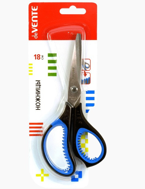 Ножницы канцелярские "deVENTE. Gills" 18 см, двухцветные прорезиненные кольца c лепестками, в картонном блистере Ножницы канцелярские "deVENTE. Gills" 18 см, двухцветные прорезиненные кольца c лепестками, в картонном блистере