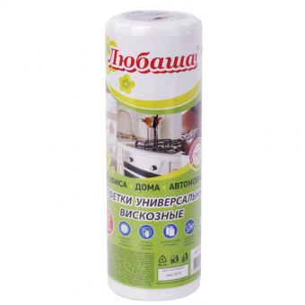 Салфетки универсальные в рулоне 35 шт., 20х23 см, вискоза (спанлейс), 35 г/м2, белые, ЛЮБАША