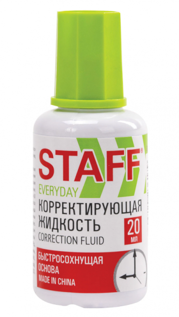 Корректирующая жидкость STAFF "EVERYDAY" быстросохнущая, 20 мл, с кисточкой