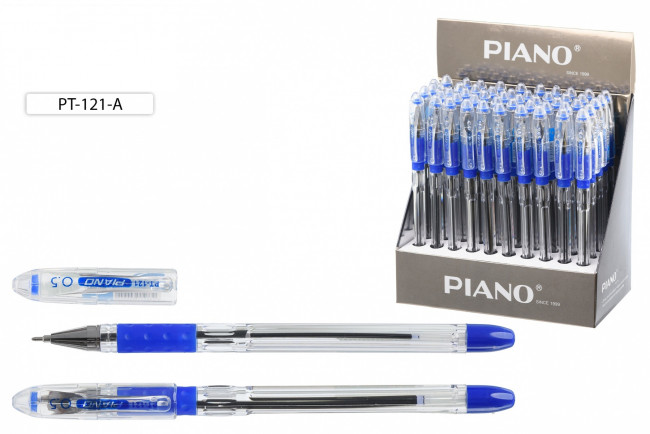 Ручка шариковая 0,5мм синяя "Piano Ball Pen", на масляной основе, прозрачный корпус, PIANO/PT-121-A (50)