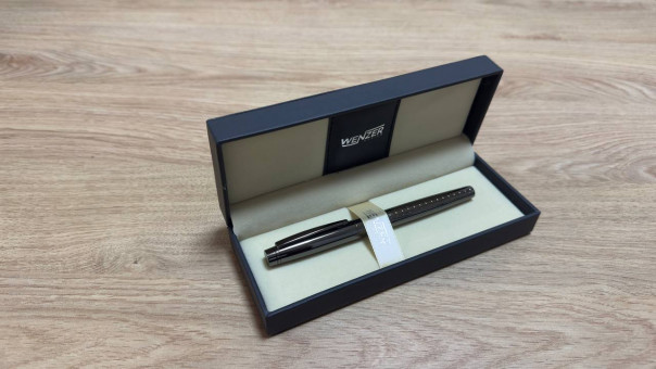 Ручка-роллер подарочная 0,5мм синяя Wenzer Office “Francisca”, серый корпус