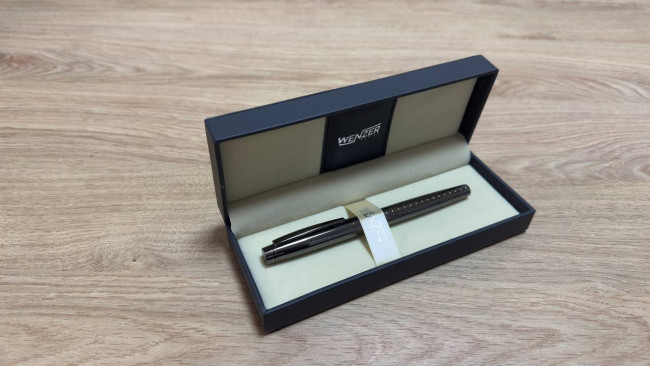 Ручка-роллер подарочная 0,5мм синяя Wenzer Office “Francisca”, серый корпус