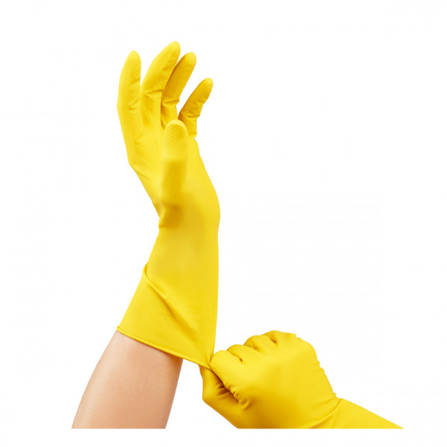 Перчатки резиновые хозяйственные OfficeClean Универсальные, разм. М, желтые, пакет с европодвесом