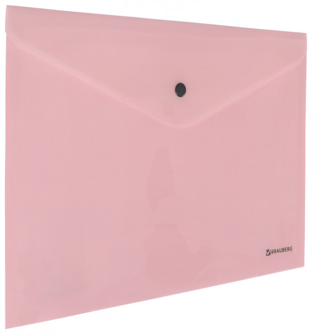 Папка-конверт с кнопкой BRAUBERG "Pastel", А4, до 100 листов, непрозрачная, персиковая, 0,18 мм