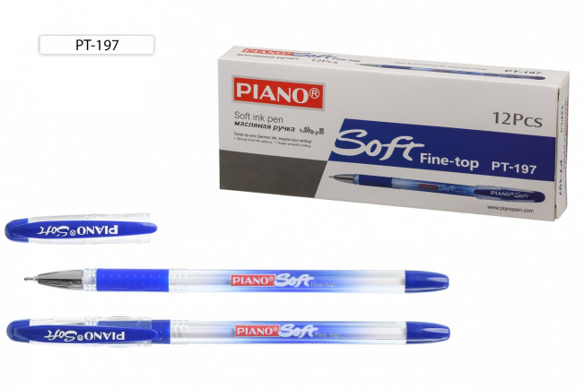 Ручка шариковая 0,5мм синяя "Piano Soft", на масляной основе, белый полупрозрачный корпус, PIANO/PT-197-12 (12)