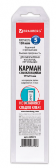 Карманы самоклеящиеся на корешок папки 50 мм (191х35 мм), КОМПЛЕКТ 5 шт., BRAUBERG, 224073