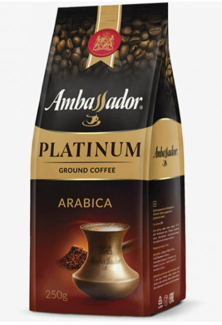 Кофе молотый AMBASSADOR "Platinum" 250 г, арабика 100%