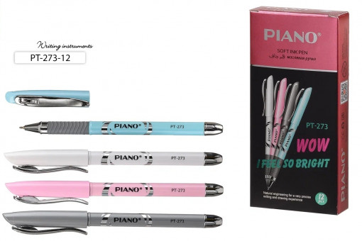 Ручка шариковая с чернилами на масляной основе: "Piano Classic", цветной корпус /ассорти/, игольчатый наконечник, резиновый держатель, цвет чернил-синий.