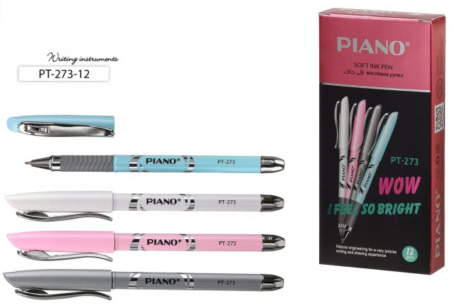 Ручка шариковая с чернилами на масляной основе: "Piano Classic", цветной корпус /ассорти/, игольчатый наконечник, резиновый держатель, цвет чернил-синий.