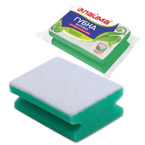 Губка для мытья посуды ЛАЙМА, чистящий слой д/деликатных поверхн, профильная в48*ш120*г86мм