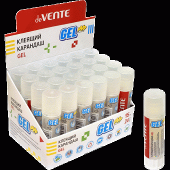 Клеящий карандаш PVP основа "deVENTE. Gel" 15 г гелевый кристально-прозрачный, в картонном дисплее с пластиковым поддоном