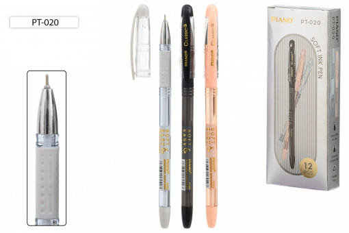 Ручка шариковая с чернилами на масляной основе "Piano", цветной тонированный корпус /ассорти/, игольчатый наконечник, резиновый держатель, цвет чернил