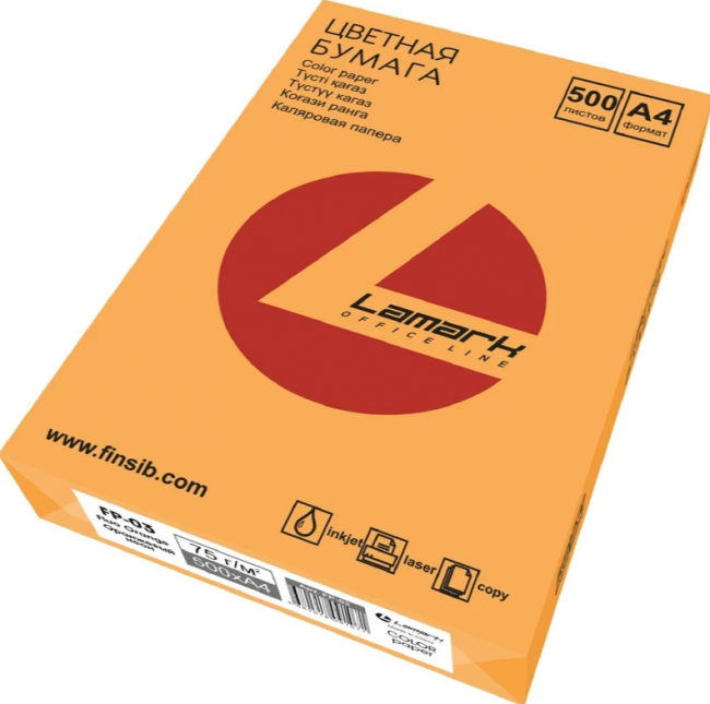 Бумага цветная для печати Lamark (FP-03) оранжевый неон А4 75г 500л