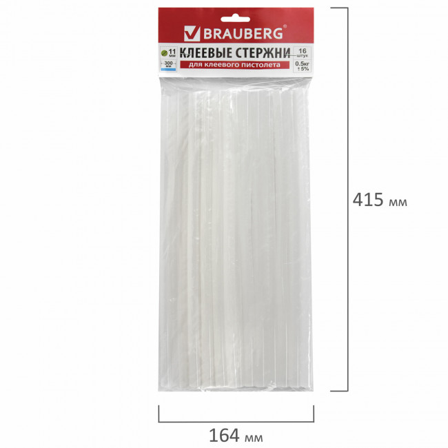 Клеевые стержни, диаметр 11 мм, длина 300 мм, прозрачные, КОМПЛЕКТ 16 штук, BRAUBERG