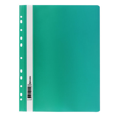 Скоросшиватель пластиковый с перфорацией BRAUBERG, А4, 140/180 мкм, зеленый (10)