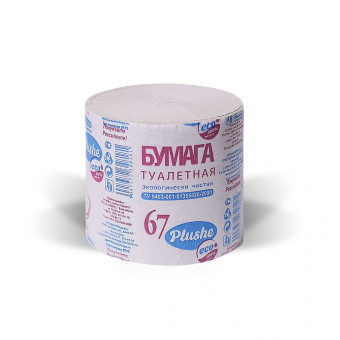 Туалетная бумага PLUSHE, 1-слойная, без втулки, рулон, вторичное сырье, серая (48)