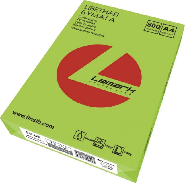 Бумага цветная для печати Lamark (FP-05) зелёный неон А4 75г 500л