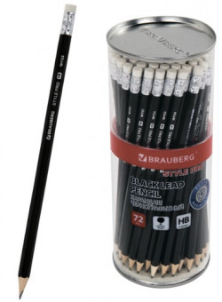 Карандаш чернографитный BRAUBERG "Style PRO", 1 шт., HB, с ластиком, корпус черный