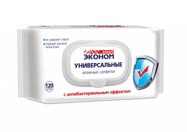 Эконом Smart №120 влажные салфетки для всей семьи с антибактериальным эффектом
