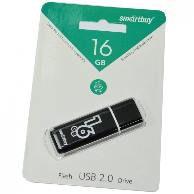 Флеш-диск 16 GB, SMARTBUY Glossy, USB 2.0, черный