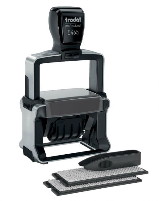 Датер самонаборный металлический, 4 строки+дата, оттиск 56х33 мм, сине-красный, TRODAT 5465, кассы в комплекте