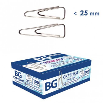 Скрепки 25 мм. BG 100 шт., никелированные треугольные, с отогнутым носиком (10)
