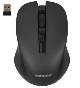 Мышь беспроводная с бесшумным кликом SONNEN V18, USB, 800/1200/1600 dpi, 4 кнопки, черная, 513514