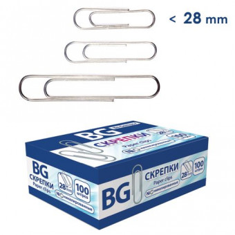 Скрепки 28 мм. BG 100 шт., никелированные (10)