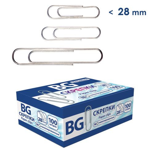 Скрепки 28 мм. BG 100 шт., никелированные (10)