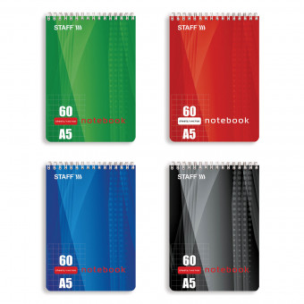 Блокнот А5 (146х205 мм), 60 л., гребень, жесткая подложка, клетка, STAFF, (4 )