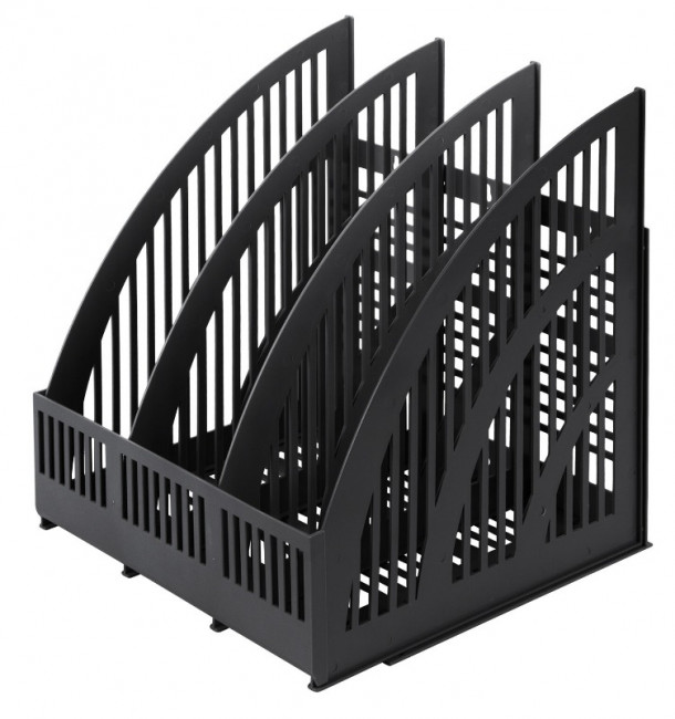 Лоток вертикальный для бумаг BRAUBERG "Energy", 250 мм, 3 отделения, сетчатый, сборный, черный, 237017