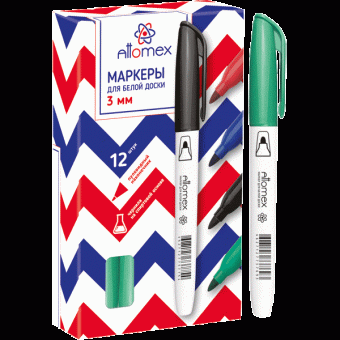 Маркер 4мм для белой доски, пулевидный наконечник, зеленый, Attomex (12)