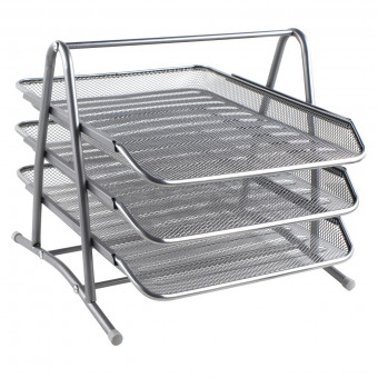 Лоток для бумаг горизонтальный, металл (сетка), цвет серый, KLERK