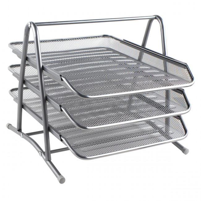 Лоток для бумаг горизонтальный, металл (сетка), цвет серый, KLERK