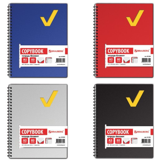 Тетрадь-блокнот 80 л., А5, 160х207 мм, BRAUBERG, клетка, гребень, обложка пластиковая, 1 разделитель, "Tag"