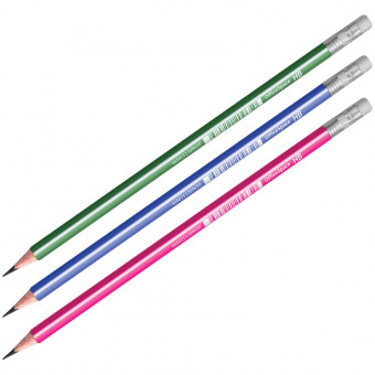 Карандаш чернографитный OfficeSpace HB, трехгранный, с резинкой