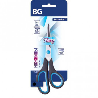 Ножницы BG "Flexy" 21,0 см, эргономичная пластиковая ручка, резиновые вставки, черно-синиe, европодвес (12)