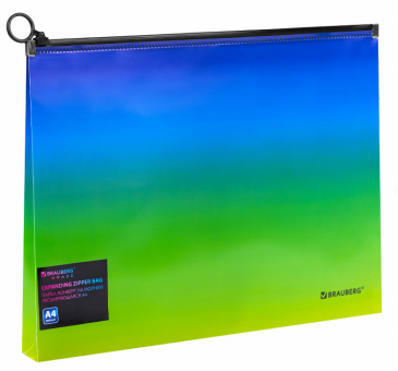 Папка-конверт расширяющаяся на молнии BRAUBERG "Grade", А4, до 300 листов, зелено-голубой градиент, 0,18 мм, 271966