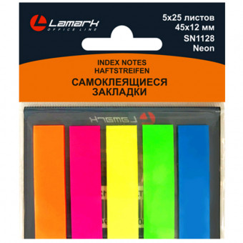 Закладки LAMARK 44x12 мм, 5x25 л., неон, пластик (24)