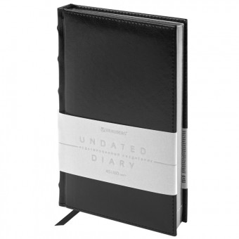 Ежедневник недатированный А5 138х213 мм BRAUBERG "FLAME", под кожу, 160 л., черный, серебряный срез