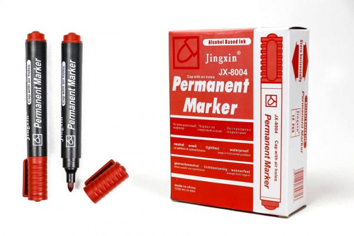 Маркер перманентный красный, пулевидный наконечник, JX-8004/красн (12/1200)