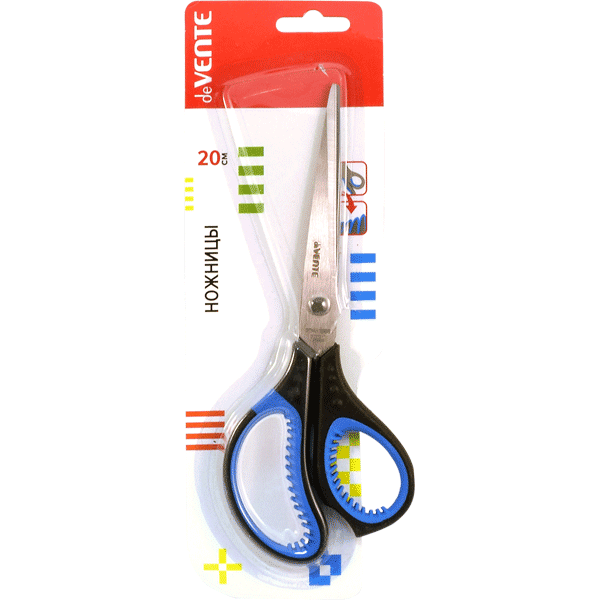 Ножницы канцелярские "deVENTE. Gills" 20 см, двухцветные прорезиненные кольца c лепестками, в картонном блистере