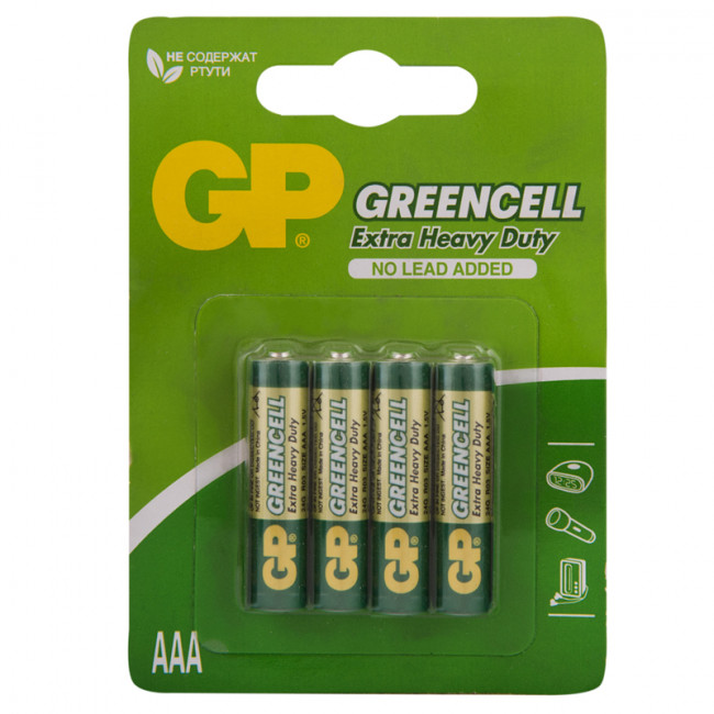 Батарейка GP Greencell AAA (R03) 24S солевая, BL4 Батарейка GP Greencell AAA (R03) 24S солевая, BL4
