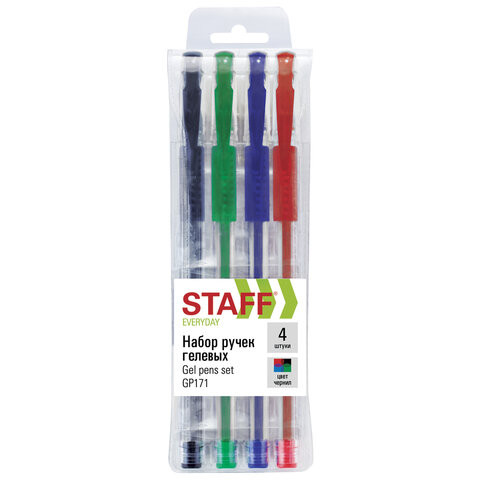 Ручки гелевые с грипом STAFF "EVERYDAY" GP-171, НАБОР 4 ЦВЕТА, узел 0,5 мм, линия письма 0,35 мм Ручки гелевые с грипом STAFF "EVERYDAY" GP-171, НАБОР 4 ЦВЕТА, узел 0,5 мм, линия письма 0,35 мм