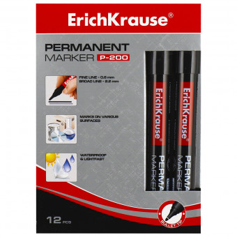 Маркер перманентный, пулевидный, 0,8-2,2 мм, цвет черный, P-200, Erich Krause, 4777