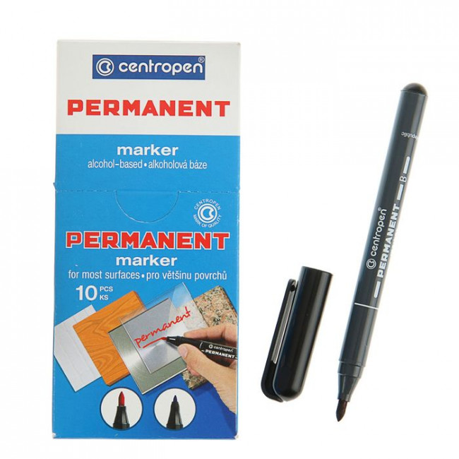Маркер перманентный Centropen "2846" черный, пулевидный, 1мм (10)