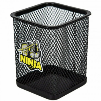 Подставка для пишущих принадлежностей "deVENTE. SuperHero. Ninja" 8х8х9,8 см, с декоративным элементом, квадратная, сетчатая металлическая черная