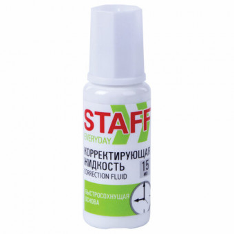Корректирующая жидкость STAFF "Everyday" быстросохнущая, 15 мл, с кисточкой